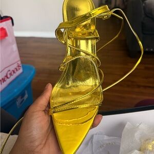 Gold Strappy Pointed-Toe Women's Heels